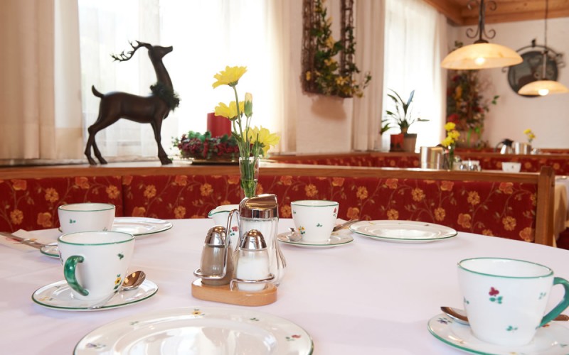 Gedeckter Frühstückstisch (im Zimmerpreis enthalten, nicht im Appartementpreis)